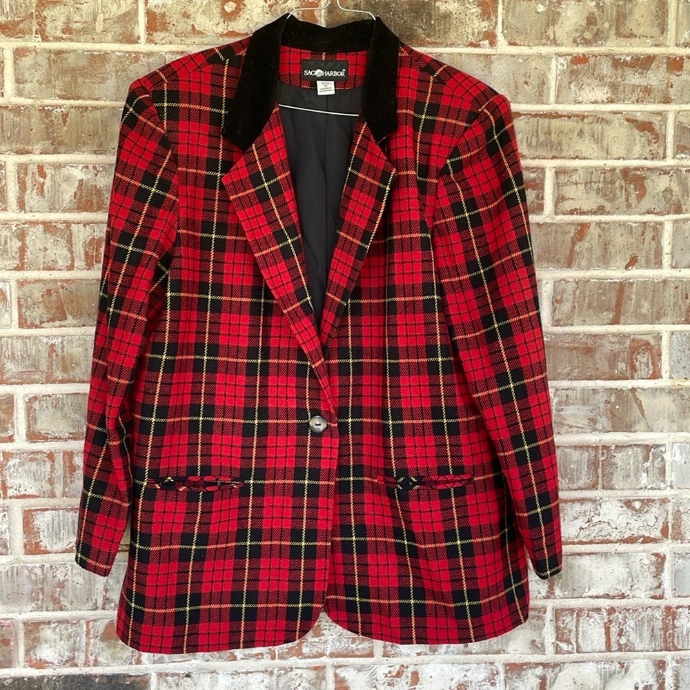 Vintage Sag Harbor Plaid Wool Blend Blazer